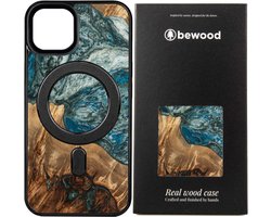 Bewood Wood and Resin Echt Houten Back Cover met MagSafe voor Apple iPhone 13 Pro - Unique Planet Earth