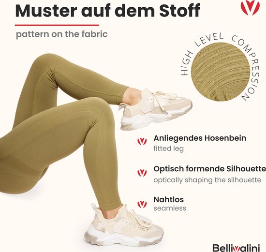 Bellivalini BLV-BLV50-255-LE Dames Leggings - Push Up - High Waist - Scrunch - Vrijetijdsbroek - Lang - Sport - Sporbroek - Yogabroek - Khaki - S