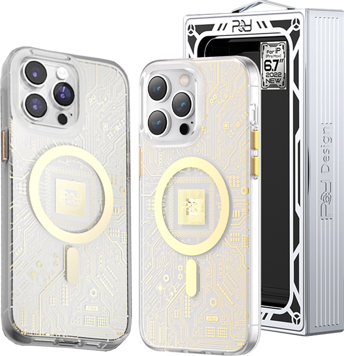 Kingxbar - PQY - Geek Series magnetisch hoesje voor iPhone - 14 - Plus - MagSafe - goud