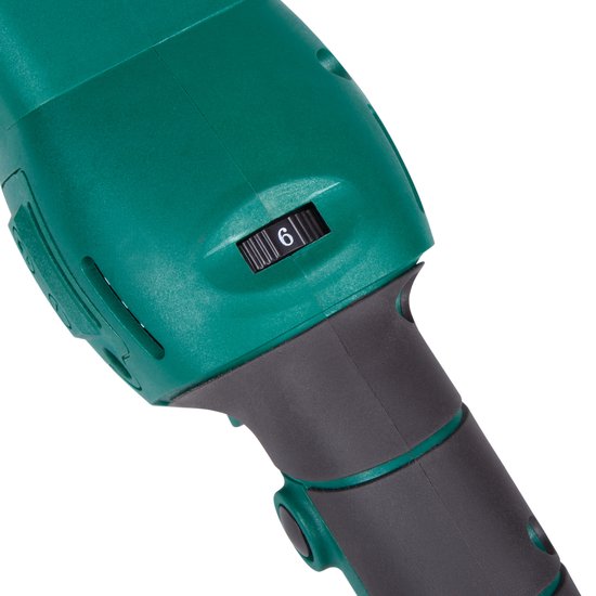 Dichtbij opname van de snelheidsinstelling '6' op een groene VONROC polijstmachine.