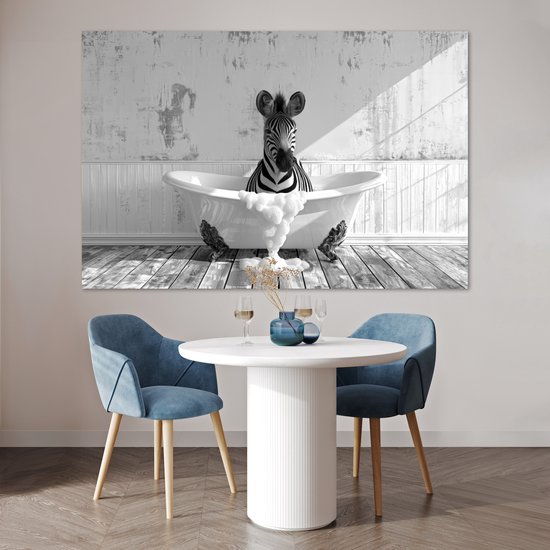 Poster 180x120 cm - Zebra - Wilde dieren - Vintage - Zwart - Wit - Posters - Wanddecoratie badkamer - Muurdecoratie WC - Decoratieve accessoires - Toilet muur decoratie