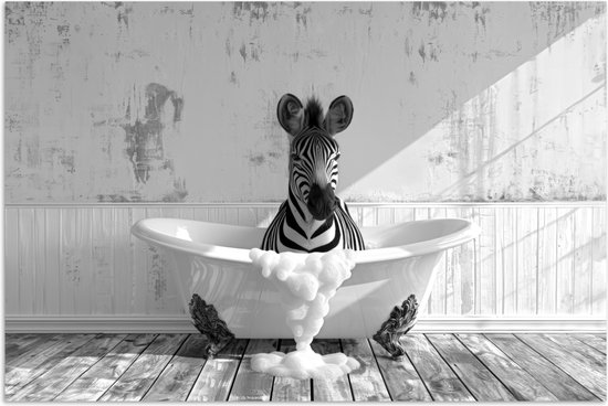 Poster 180x120 cm - Zebra - Wilde dieren - Vintage - Zwart - Wit - Posters - Wanddecoratie badkamer - Muurdecoratie WC - Decoratieve accessoires - Toilet muur decoratie