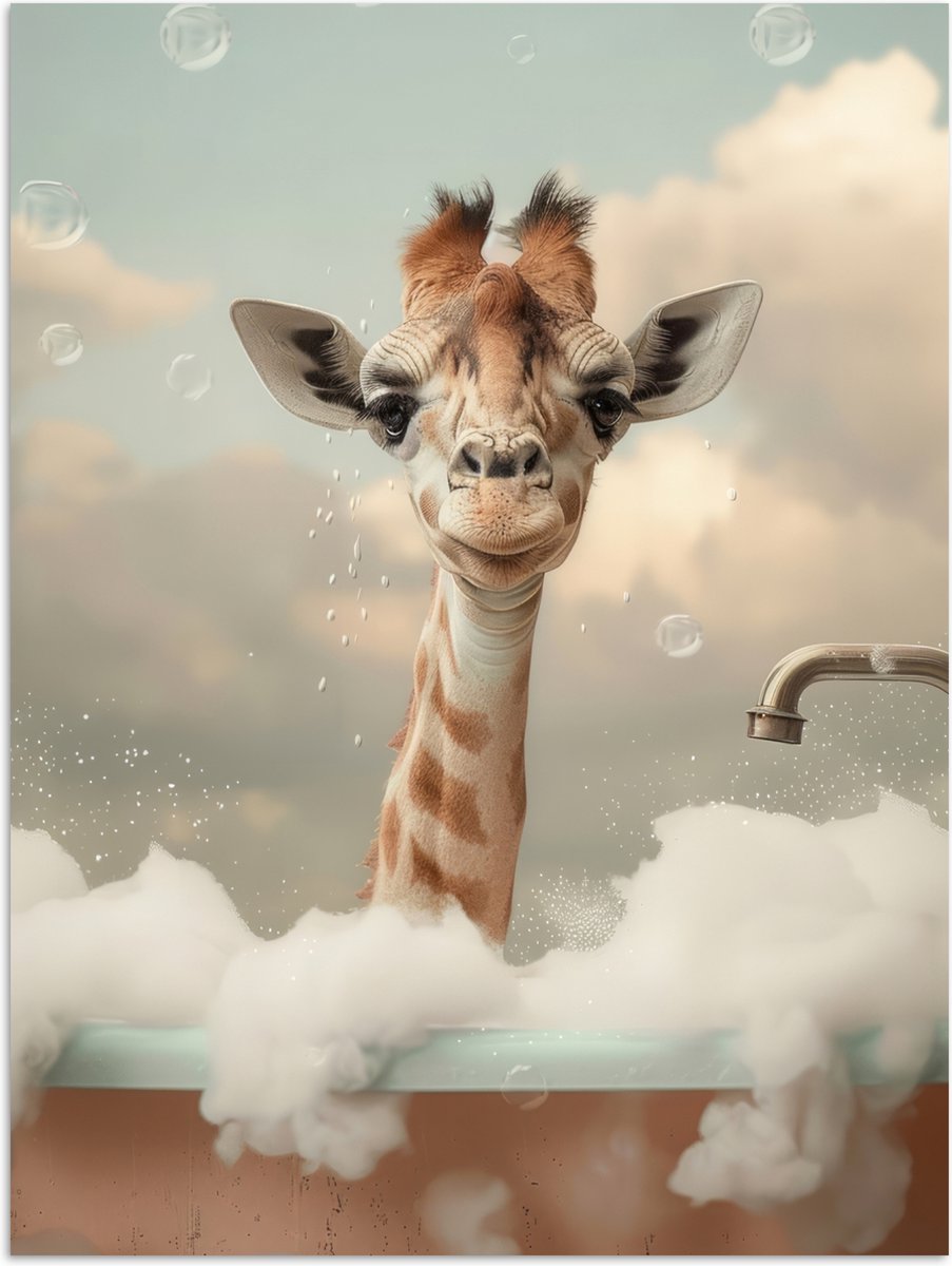 Poster 120x160 cm - Giraffe - Wilde dieren - Bad - Schuim - Posters - Wanddecoratie badkam