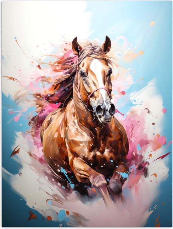 Poster 30x40 cm - Paard - Meisjes - Blauw - Roze - Posters - Wanddecoratie tienerkamer - Kamer decoratie voor tieners - Tiener jeugdkamer accessoires