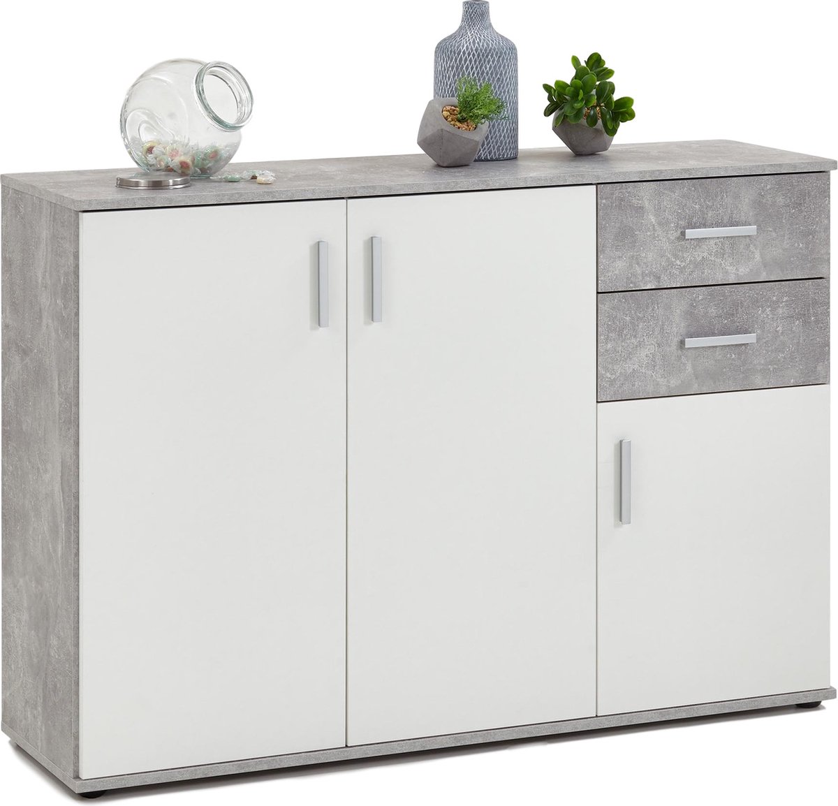 Dressoir Albi 120 cm breed - Grijs beton met wit