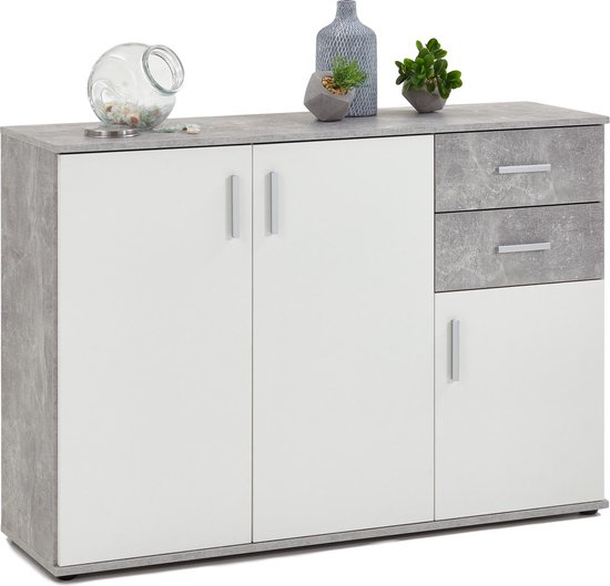 Dressoir Albi 120 cm breed - Grijs beton met wit