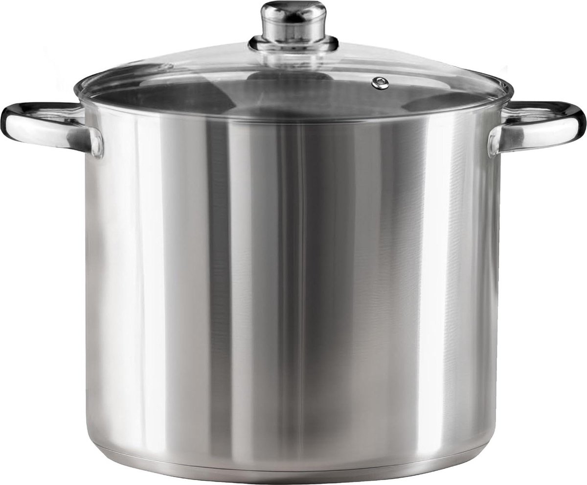 9 liter roestvrij staal kookpan 24 x 20 cm glazen deksel inductie en gas vaatwasmachinebestendig hoogwaardig voor soepen en pasta