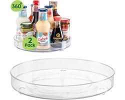 Draaiplateau 2 stuks - 23 & 27 cm - Lazy Suzan - Transparant - Make-up organizer - Koelkast organizer Keukenkast
