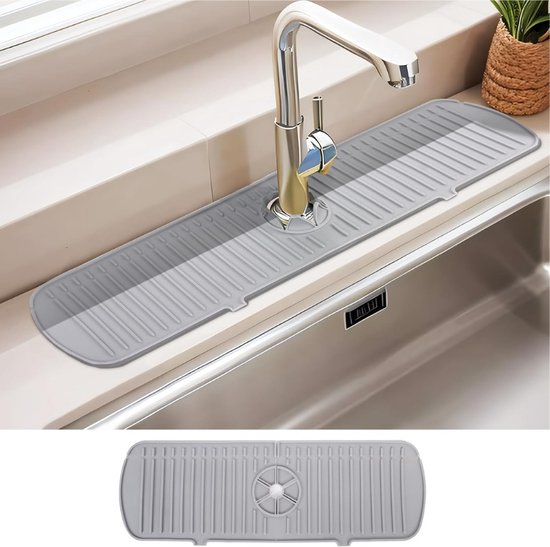 jackfru Siliconen waterkraan, afdruipmat, spatbescherming, druppelvanger voor kraan, gootsteen, spatbescherming, absorberende mat voor wastafel, werkblad, kraan, keukengootsteen (zwart, 1 stuks