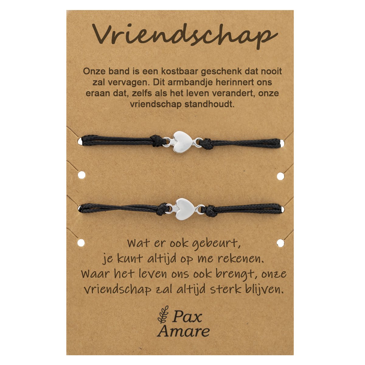 Vriendschapsarmbandjes voor 2 met Schattige Hartjes - Zilverkleurig - Elastisch verstelbaar - Vriendschap Cadeau - Pax Amare