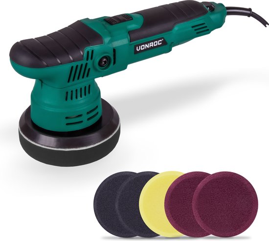 VONROC Excentrische polijstmachine - poetsmachine – 650W – Ø125mm – Soft start – Vast vermogen & 7 polijstschijven