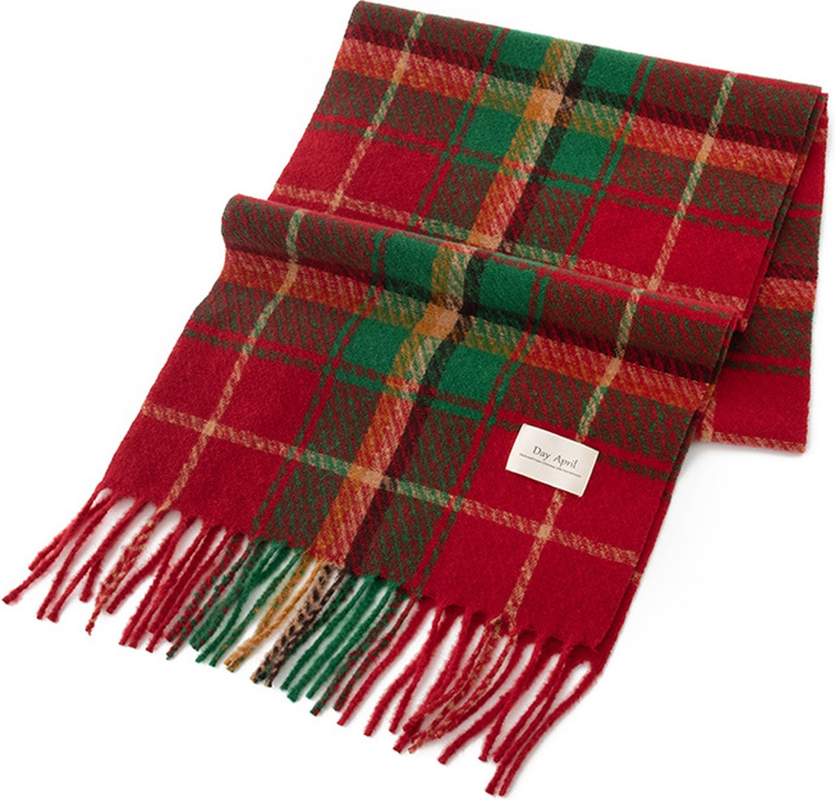 200x37cm Klassieke Kwastjes Plaid Sjaal - Winter Warme Zachte Plaid Sjaal - Verdikte Warme Sjaal - Modieuze Warme Sjaal - Faux Kasjmier Materiaal Sjaal - Unisex Stijl - Kerst rood en groen geruit - 37*200cm