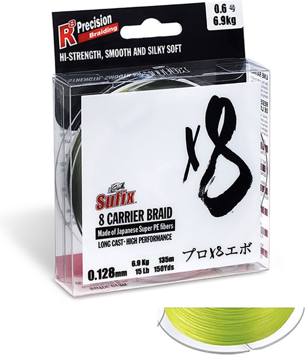 Sufix 8 Carrier Braided Line Fluo Groen 0.185mm