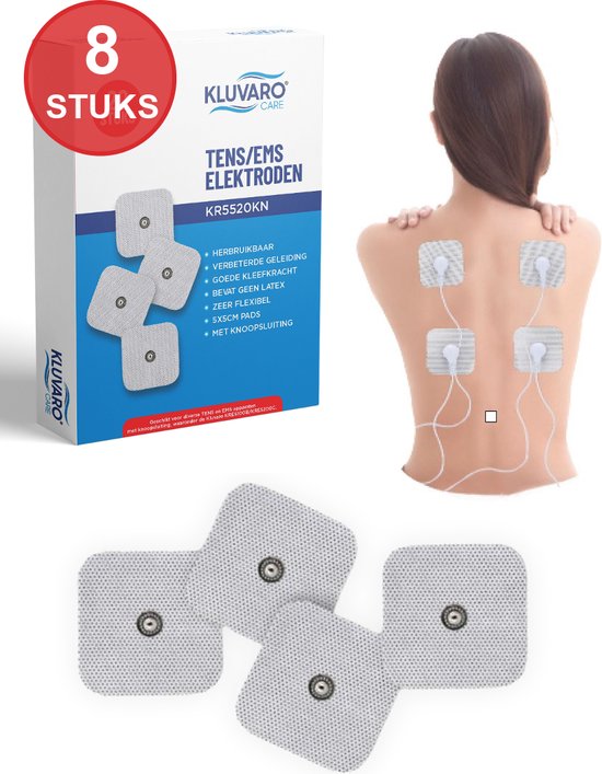 Foto: Kluvaro tens ems elektroden pads voor elektrodentherapie apparaat 3 5 mm knoopsluiting extra kleefkracht 5x5 cm 8 stuks