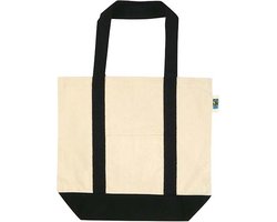 25 stuks Superstevige Shopper tas - OEKO-TEX/Fairtrade katoen gekleurde bodem en hengsels - ecru/zwart