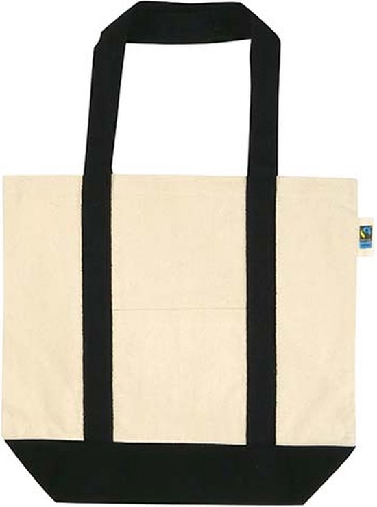 25 stuks Superstevige Shopper tas - OEKO-TEX/Fairtrade katoen gekleurde bodem en hengsels - ecru/zwart