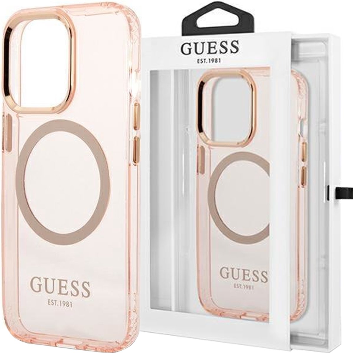 Guess Apple iPhone 14 Pro TPU Back Cover Magsafe Roze Telefoonhoesje - Bescherming & Stijl