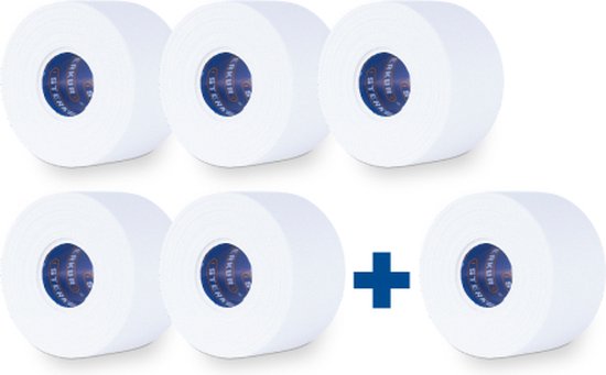 Six rouleaux de ruban de sport blanc Sterkur, avec un cœur bleu et le texte 'Sterkur'. Deux rouleaux en haut à gauche, deux rouleaux en bas au milieu et deux en bas à droite.
