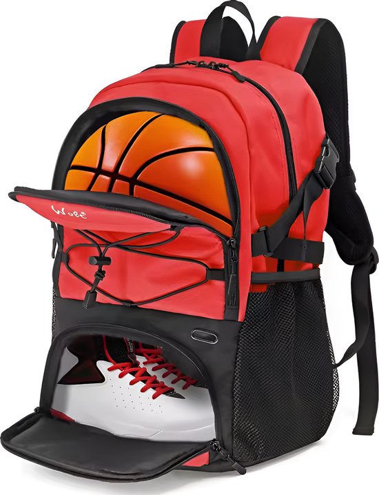 E-Shop4u - Basketbal Rugzak Grote sporttas met aparte balhouder Schoenenvak- en Schoenenvak, Waterbestendig | Rood