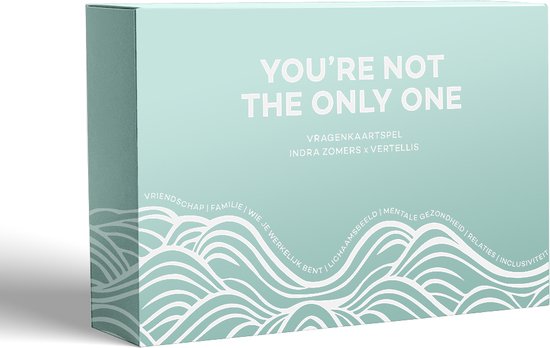 Een lichtgroene gesloten speldoos met de titel 'YOU'RE NOT THE ONLY ONE' en golvend patroon.