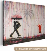 Peinture sur toile 160x120 cm - Décoration murale Pluie - Graffiti - Homme - Style Banksy - Décoration murale murale salon - Décoration chambre - Accessoires de chambre - Peintures