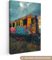 Tableau toile 120x180 cm - Décoration murale Graffiti - Train abandonné - Street art - Décoration murale murale salon - Décoration chambre - Accessoires de chambre - Peintures