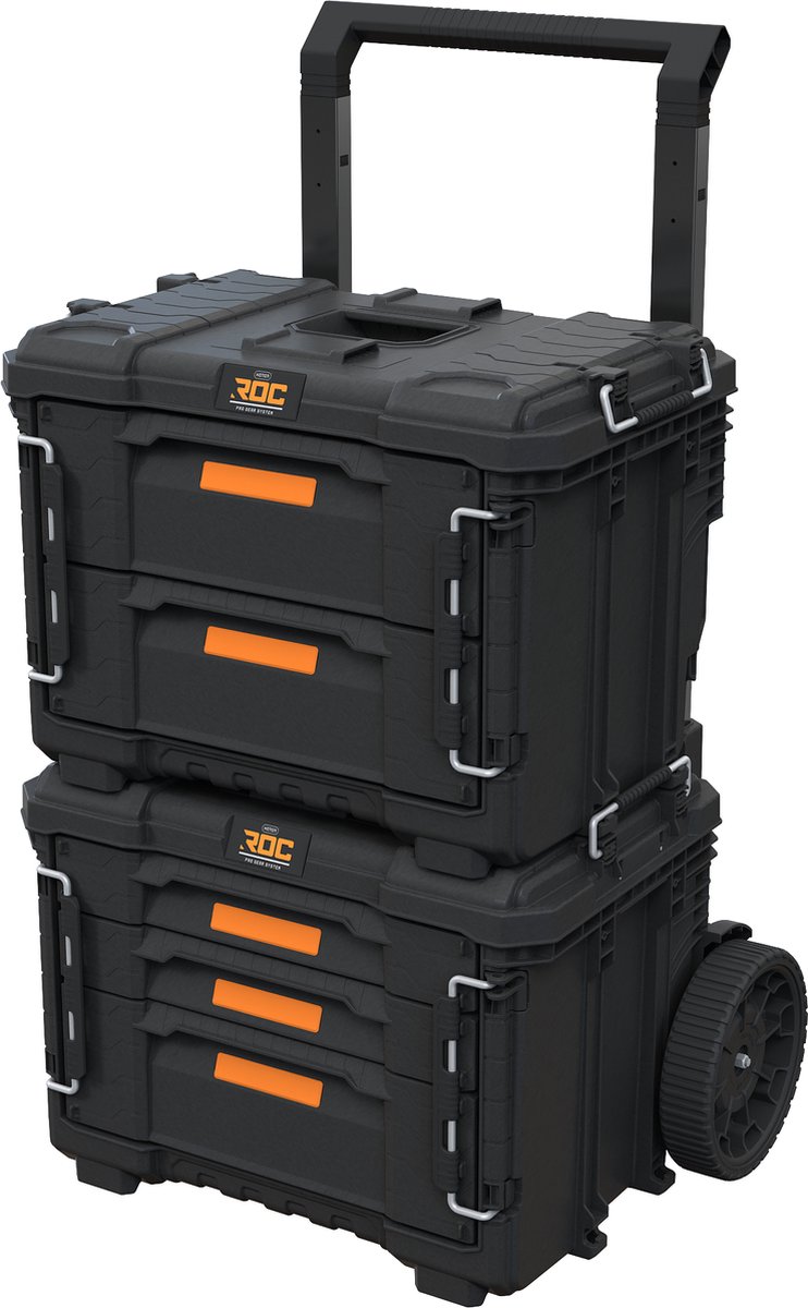 Keter Pro Gear XL Gereedschapswagen met 2 koffers 5 lades 64x47x79-105 cm Zwart