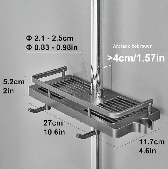 Goliving Doucherek Zonder Boren - 2-Laags - RVS - 40cm - Zwart | Leen Bakker