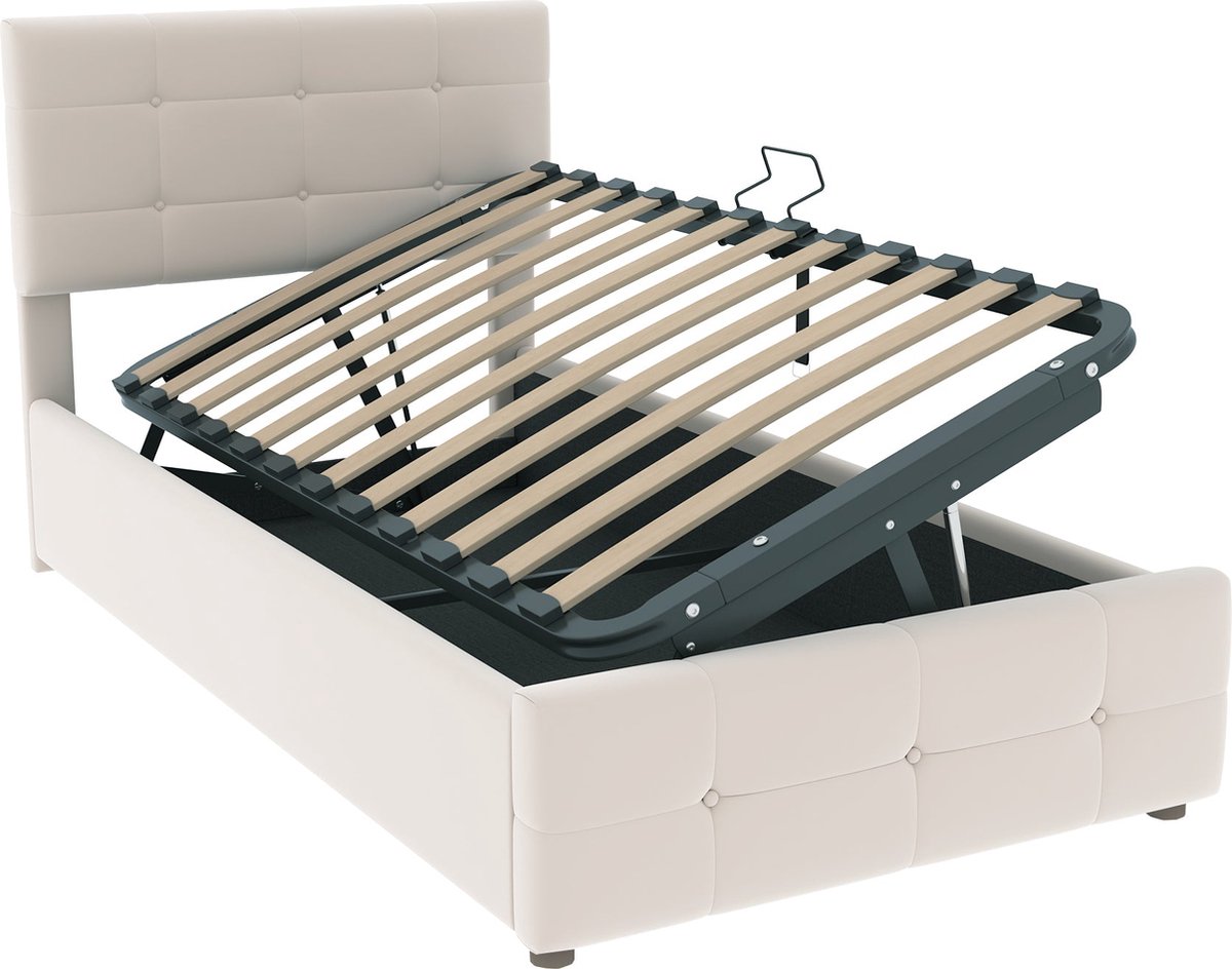 Merax 90x200 cm Eenpersoonsbed met Hydraulisch Opbergruimte en Verstelbaar Hoofdbord - Beige
