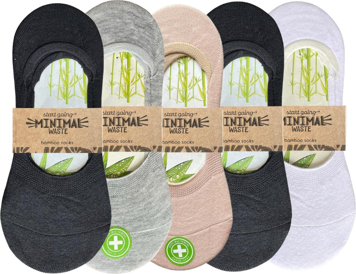 green-goose® Bamboe Ballerina Sokken - Maat 35-39 - 10 Paar - Zwart, Wit, Beige, Grijs - 85% Bamboe - Zacht, Ademend en Duurzaam!