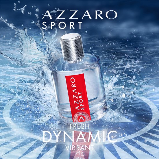 AZZARO SPORT Eau de Toilette in een fles met waterplonsen, met de tekst FRESH DYNAMIC.