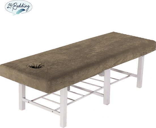 Foto: 24 bedding massagetafel hoeslaken massagetafel hoeslaken badstof met gezichtsuitsparing 70x200 210 cm taupe bruin
