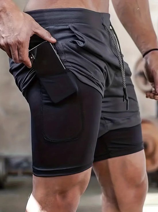 Foto: Relentless sportbroek heren sportkleding fitnesskleding 2 in 1 sportshorts hardloopbroek heren telefoonzak grijs m 