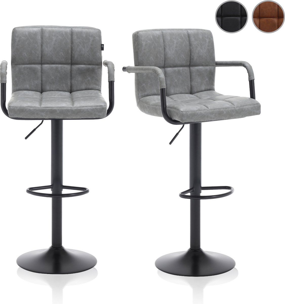 Meisterhome® Barkruk - Barstoel - set van 2 Barkrukken - Kruk - Barstoelen met rugleuning – Keukenstoel - Industrieel - Verstelbaar – met Voetsteun – Lichtgrijs