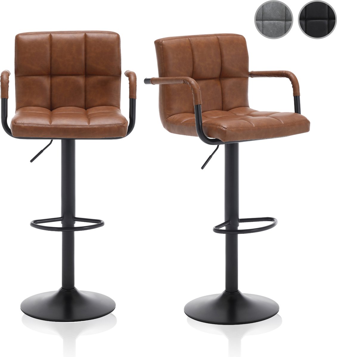 Meisterhome® Barkruk - Barstoel - set van 2 Barkrukken - Kruk - Barstoelen met rugleuning – Keukenstoel - Industrieel - Verstelbaar – met Voetsteun - Vintage Bruin