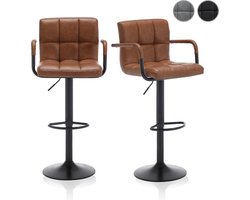 Meisterhome® Barkruk - Barstoel - set van 2 Barkrukken - Kruk - Barstoelen met rugleuning – Keukenstoel - Industrieel - Verstelbaar – met Voetsteun - Vintage Bruin