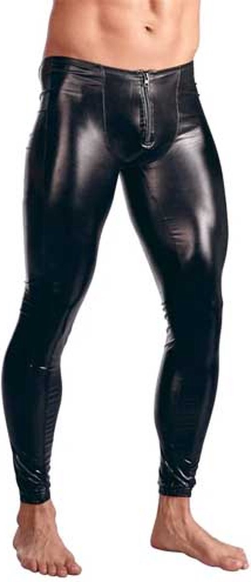 Goedkoopste Strakke latex wetlook broek mannen - PU Leder - Club kleding - Erotische broek - Faux leer - Lange pijpen