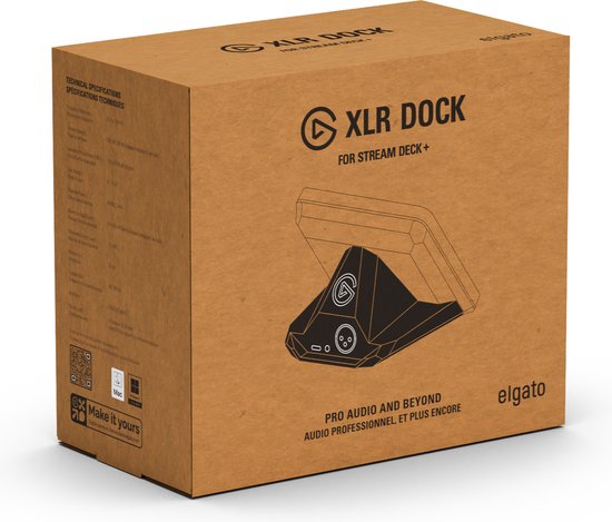 Doos met Elgato XLR Dock voor Stream Deck+, met afbeelding van het product.