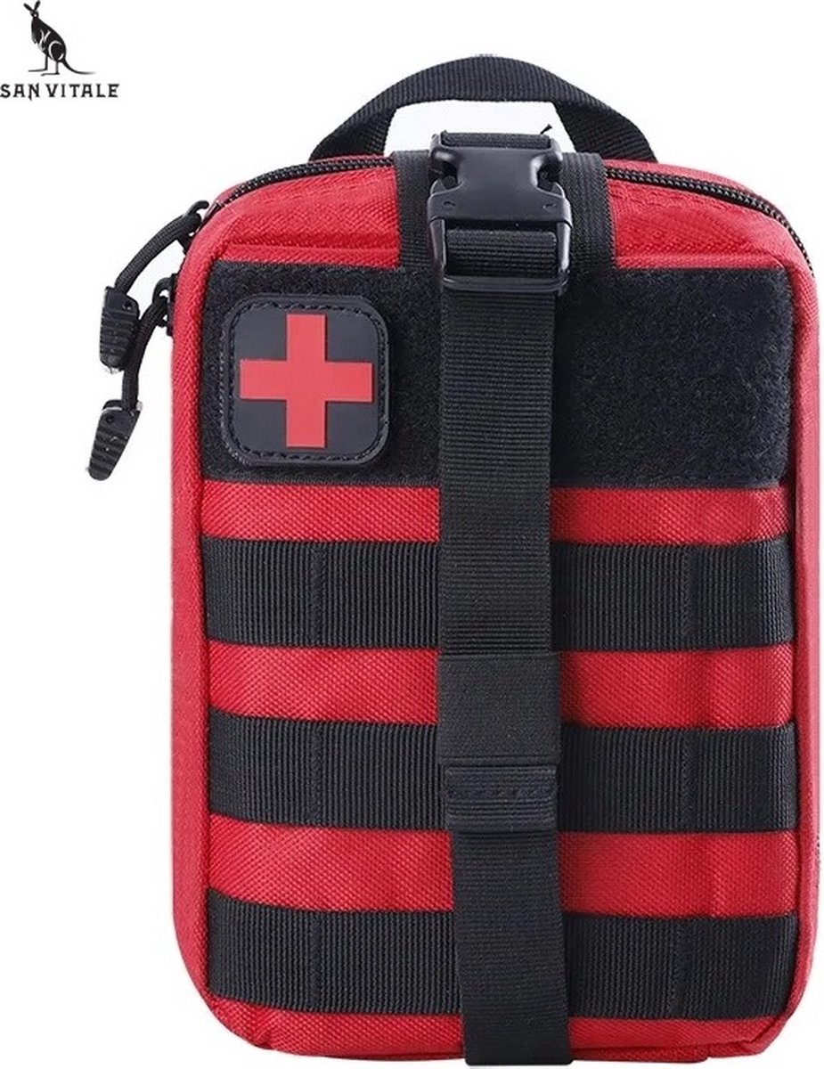Goedkoopste San Vitale® - EHBO Tas - EXCLUSIEF Inhoud - Survival Emergency Heuptasje - Wandelen - Reizen - Kamperen - Rood