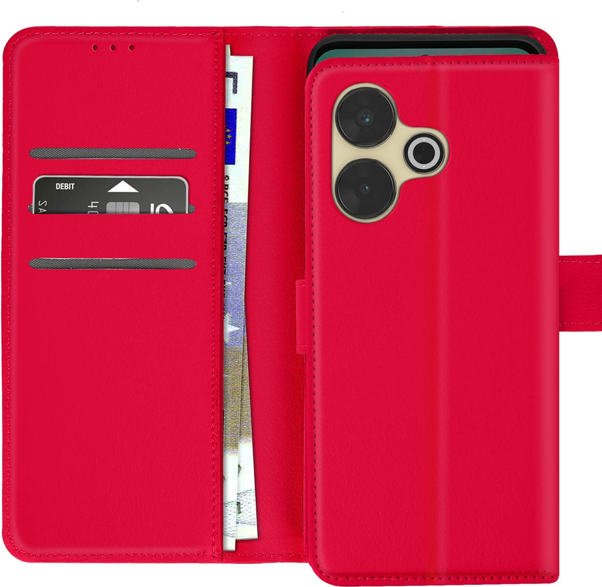 Avizar Hoesje Geschikt voor Xiaomi Redmi 13 Flap Wallet Magnetic Tab, Rood