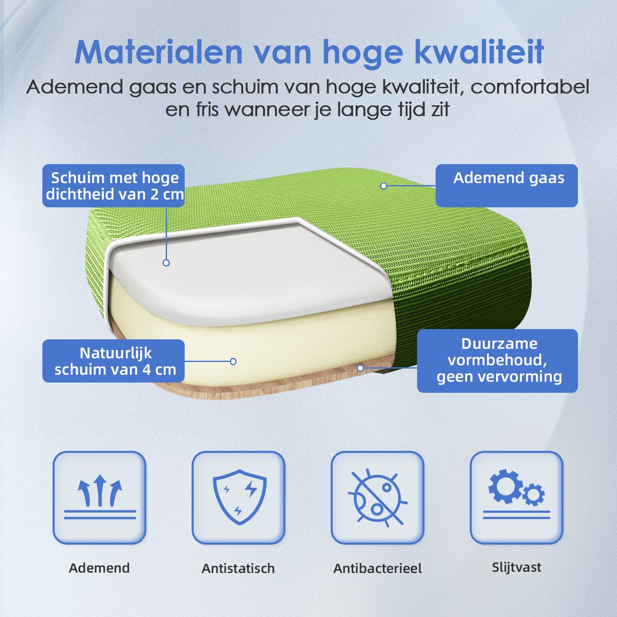Elekiatech Ergonomische Bureaustoel - Bureaustoel - Opklapbare Armleuningen - Bureaustoelen voor Volwassenen - 150 Kg - Groen-wit thumbnail 5