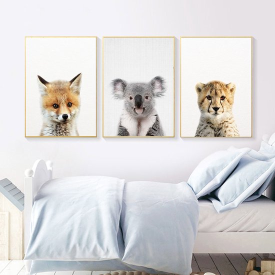 Ychee - Poster sur toile - Chambre de Bébé - Chambre Kinder - Chambre - Animaux - Décoration - Art - Cadre photo Geen inclus - 30x40 cm - Lapin (arrière)