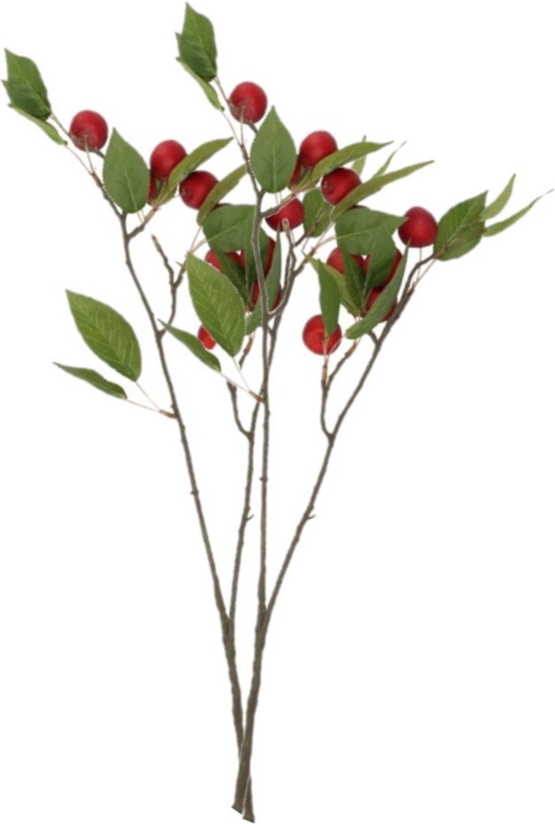 DK design Kunstbloem fruit tak met appels - 2x - 76 cm - rood - Kunst zijdebloemen