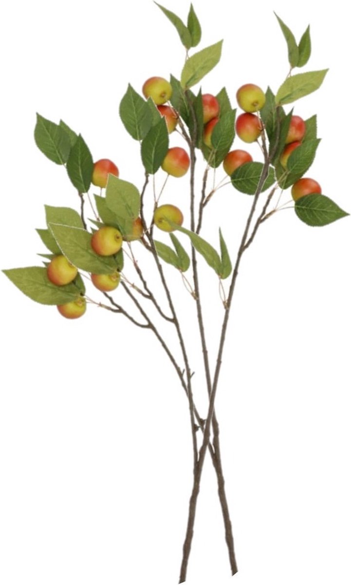 DK design Kunstbloem fruit tak met appels - 2x - 76 cm - rood/groen - Kunst zijdebloemen Multi