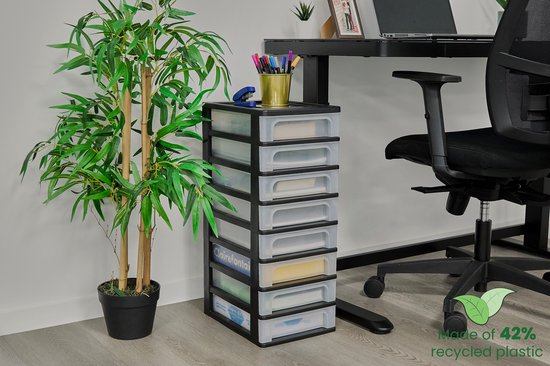 Iris Ohyama Organizer Coffre système de tiroirs A4 - 8 petits tiroirs - 8 x 4L - Plastique - Noir / Transparent