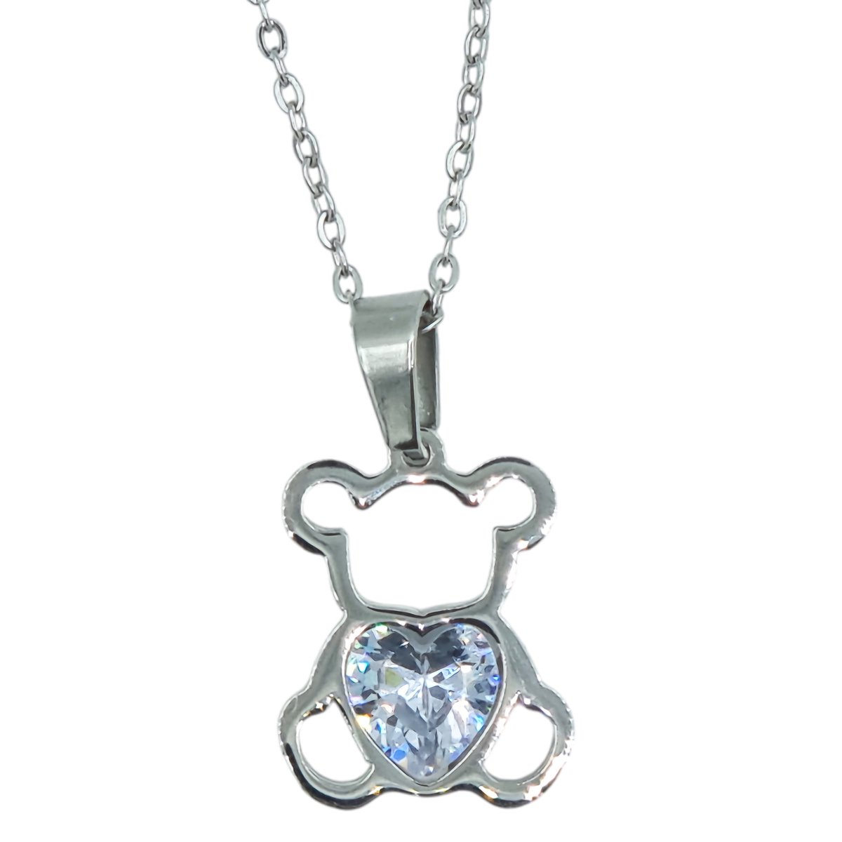Ketting voor meisje met beertjeshanger en Hartvormige Zirkonia