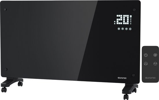 Auronic Elektrische Kachel – Convectorkachel met Thermostaat en Afstandsbediening - Paneelverwarming - tot 30 m² - 2500W Heater - Zwart
