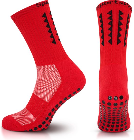 Chaussettes SportsPro Grip - Chaussettes Grip pour le Voetbal et autres sports - Chaussettes Grip Rouge avec crampons antidérapants et motif de coins - Taille 41-46