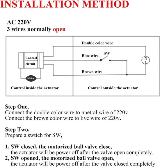 Vanne à boisseau sphérique motorisée 220v normalement ouverte 1/2 pouce - électrovanne à 2 voies