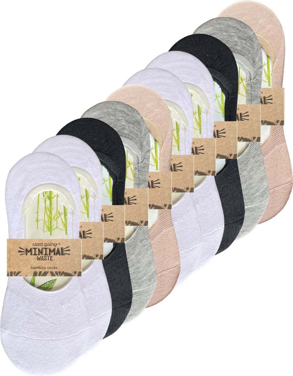 green-goose® Bamboe Ballerina Sokken - Maat 35-39 - 10 Paar - Zwart, Wit, Beige, Grijs - 85% Bamboe - Zacht, Ademend en Duurzaam!